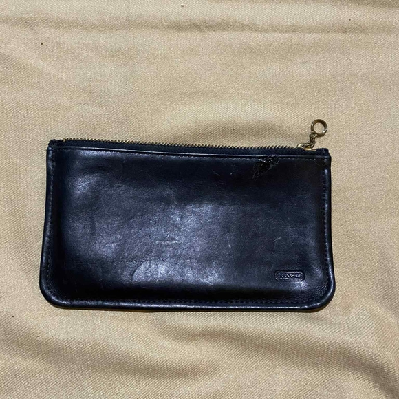 RARE Vintage Coach Black Leather Clutch Wristlet Make-Up Bag EUC - Picture 1 of 11